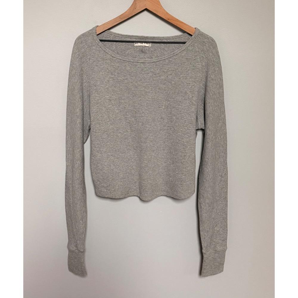 We The Free Free People Gray Thermal Knit Cropped Long Sleeve Top Size Small
